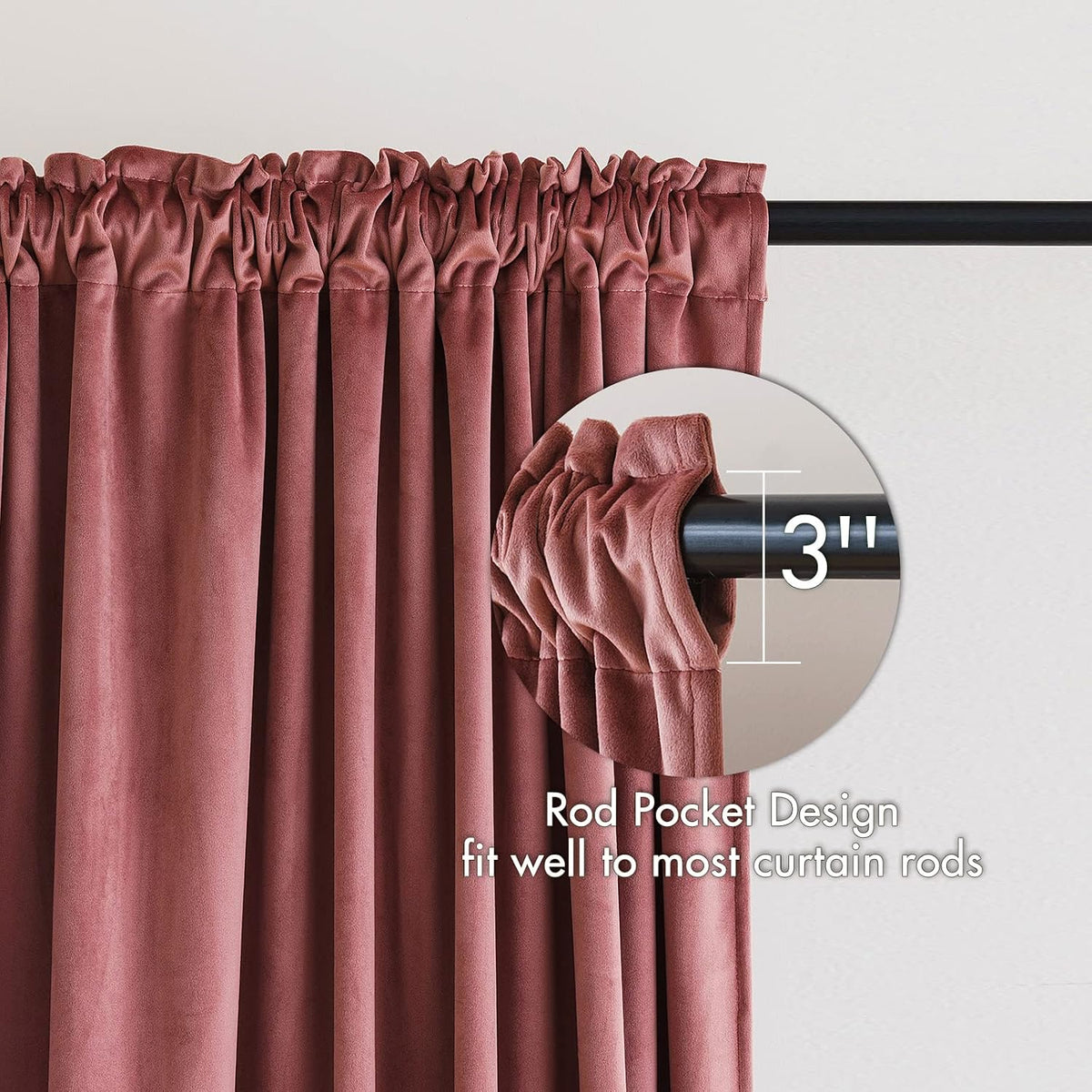 miulee dusty rose pink velvet room darkening curtains shown in use