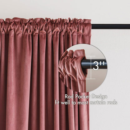 miulee dusty rose pink velvet room darkening curtains shown in use
