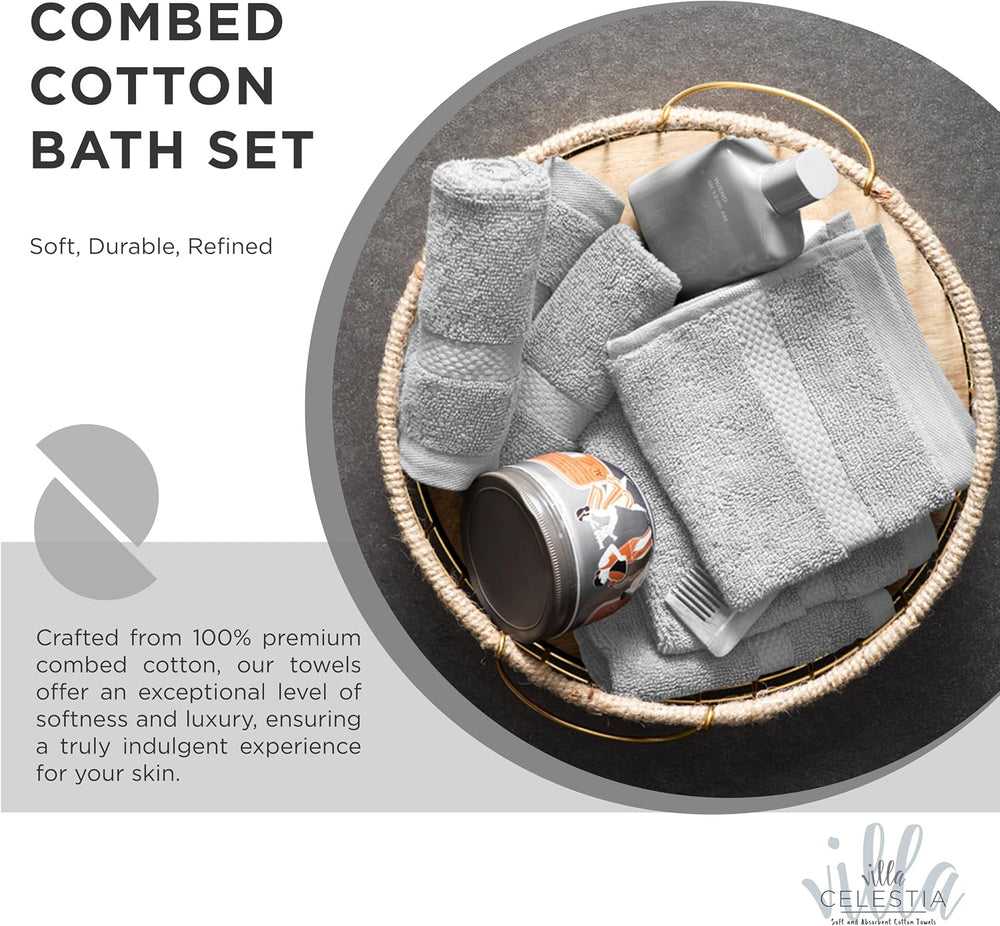 Villa Celestia 24-Piece 100% Cotton Towel Set, 6 Bath Towels, 6 Hand Towels, ...