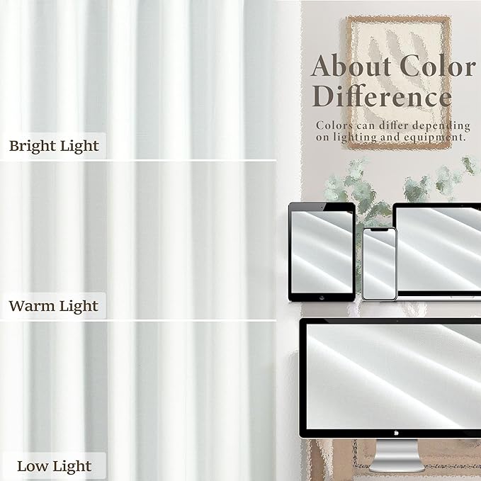 White Blackout Curtains 84 Inch Long 2 Panels Cotton Linen Thick Total Black - Image 7