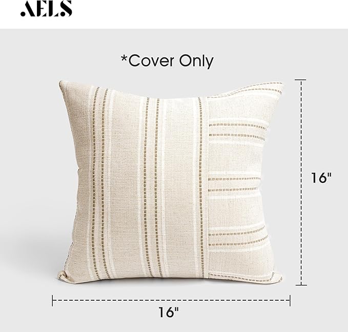 AELS 16x16 Decorative Farmhouse Linen Throw Pillow Covers, Boho Textured Pillow - Image 2