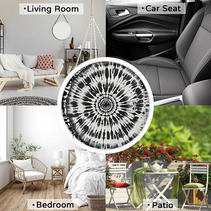 Black White Tie Dye Round Chair Cushions - Image 7