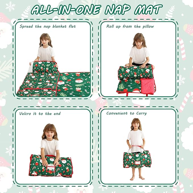 Toddler Nap Mat with Pillow and Blanket, Extra Large Rolled Napping Mats - Image 6