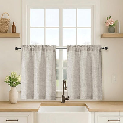 OVZME Kitchen Curtains 30 Inch Length, Light Filtering Faux Linen Textured by OVZME