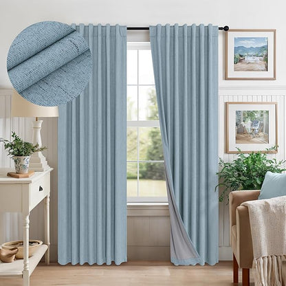 Light Blue Curtains for Bedroom 63 Inch Length 2 Panels Neutral Linen Textured by Pitalk