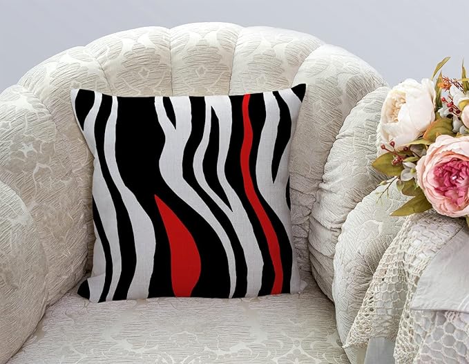 TSSOHU Throw Pillow Cover Geometric Black and White Red Abstract Line - Image 3