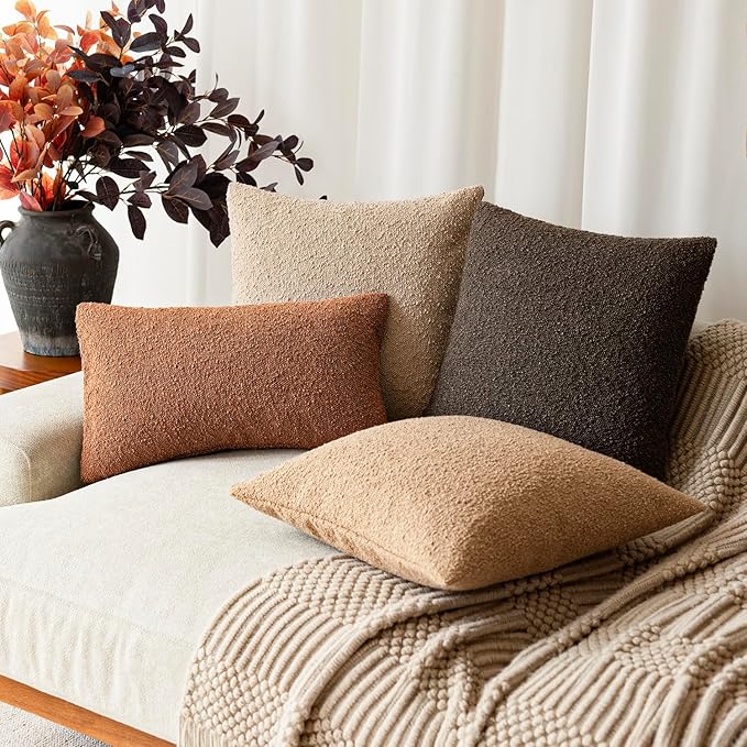 Foindtower Pack of 2 Textured Boucle Throw Pillow Covers Accent Solid - Image 7