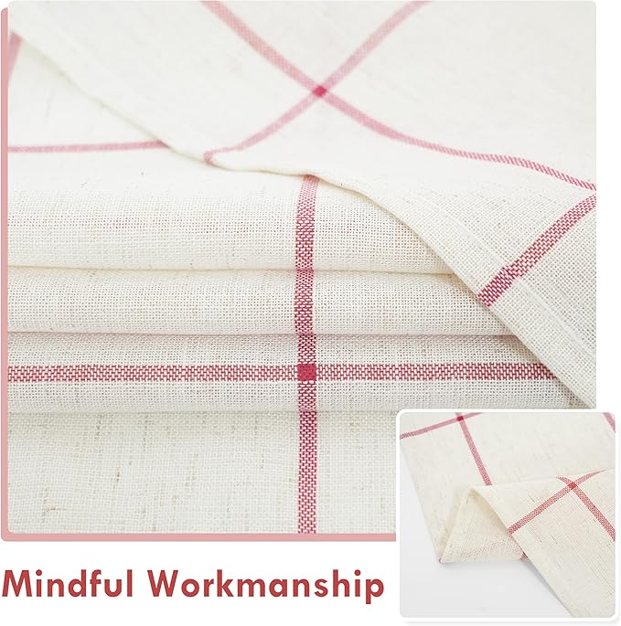 DriftAway Kitchen Curtains Striped Tier Linen Short Windowpane Plaid Cafe - Image 6