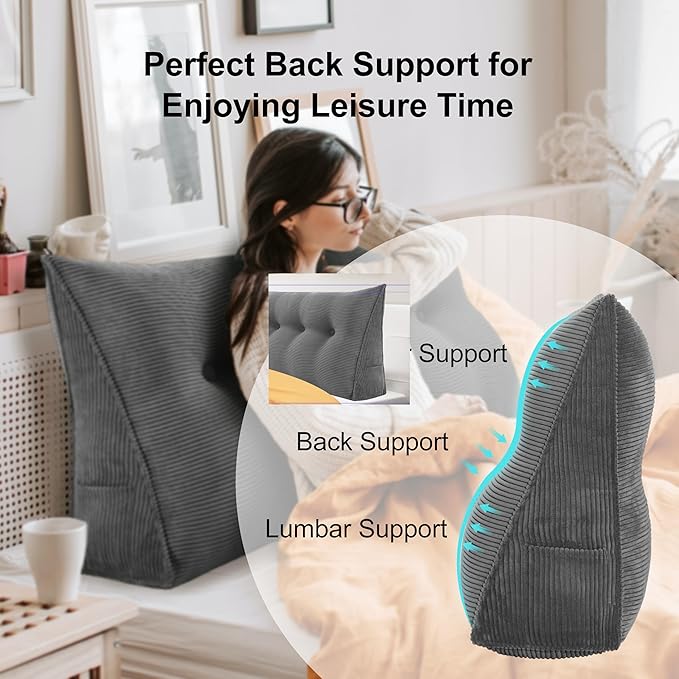WOWMAX Triangular Headboard Pillow Twin Dorm Headboard Twin XL Bed Wedge Pillow - Image 2