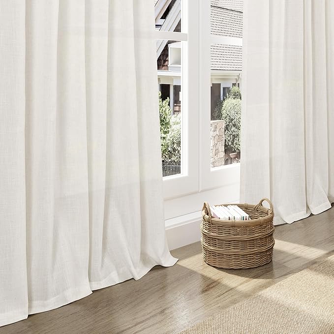 Extra Long Beige White Linen Curtains 120 Inch - Image 6