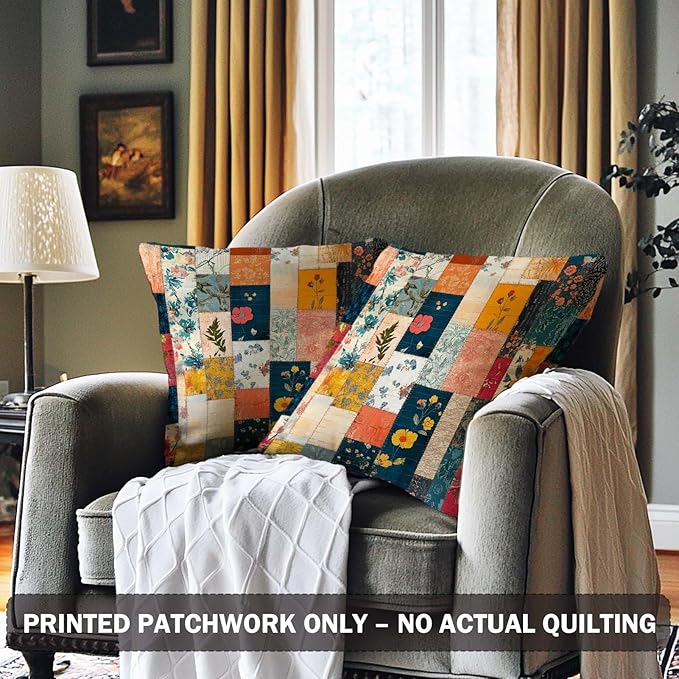 Floral Patchwork Style Pillow Covers 18x18 Set of 2 | Farmhouse Style - Image 2