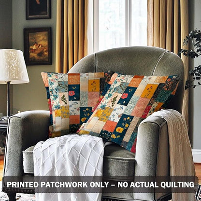 Floral Patchwork Style Pillow Covers 18x18 Set of 2 | Farmhouse Style - Image 2