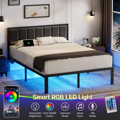 olevs queen bed frame with headboard, smart led, close-up detail