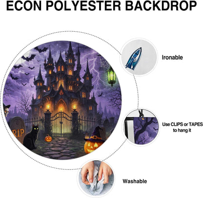 Allenjoy 118" x 95" Halloween Castle Photography Backdrop with Photo Booth Props, Party Decorations, Supplies and Favors