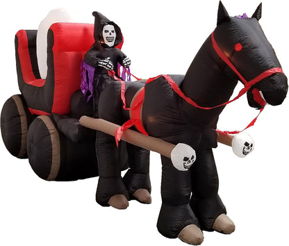 12 FT Long Halloween Inflatable Carriage with Skeleton Ghost Skull