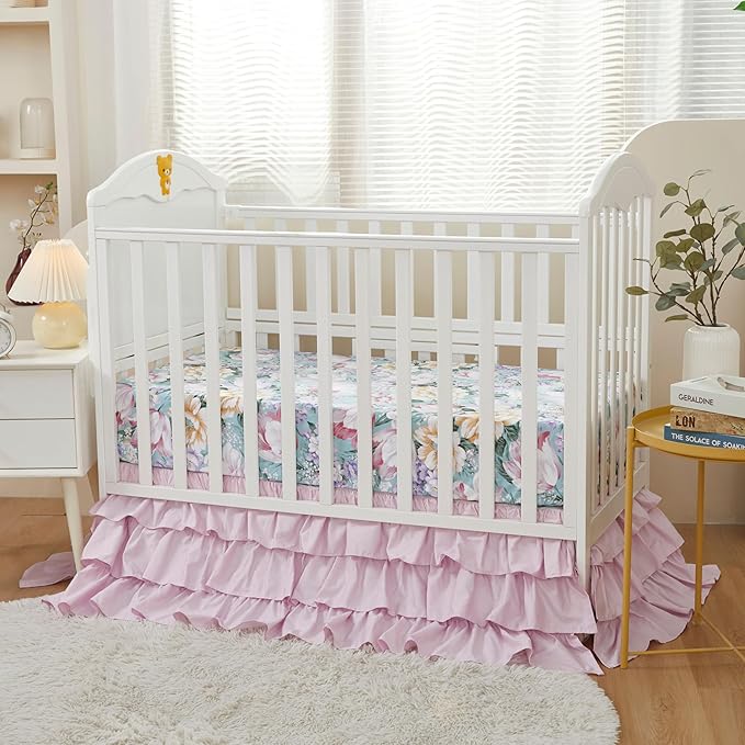 Brandream Crib Bed Skirt Dust Ruffle Triple Layer 100% Egyptian Cotton Sateen - Image 3
