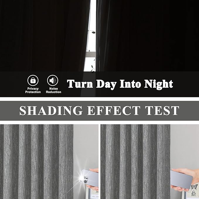 Vision Home Charcoal Grey Full Blackout Curtains Pinch Pleated Room Darkening - Image 3