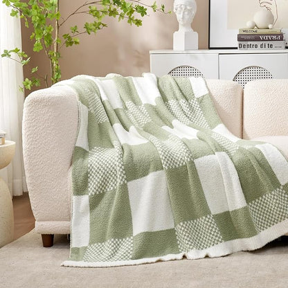 Snuggle Sac Checkered Blanket, Sage Green Throw Blanket - Image 5