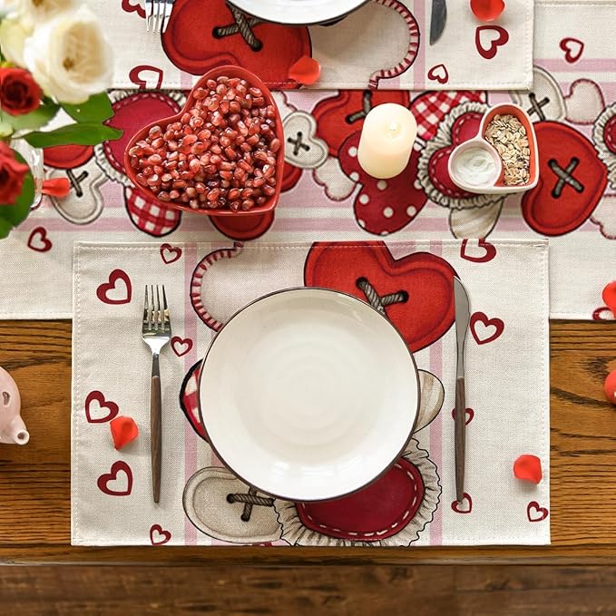 Artoid Mode Heart-Shaped Buttons Valentine Placemats Set of 4, 12x18 Inch - Image 7