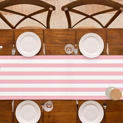 Pink and White Vertical Striped Table Runner Light Pink Birthday Party - Image 5