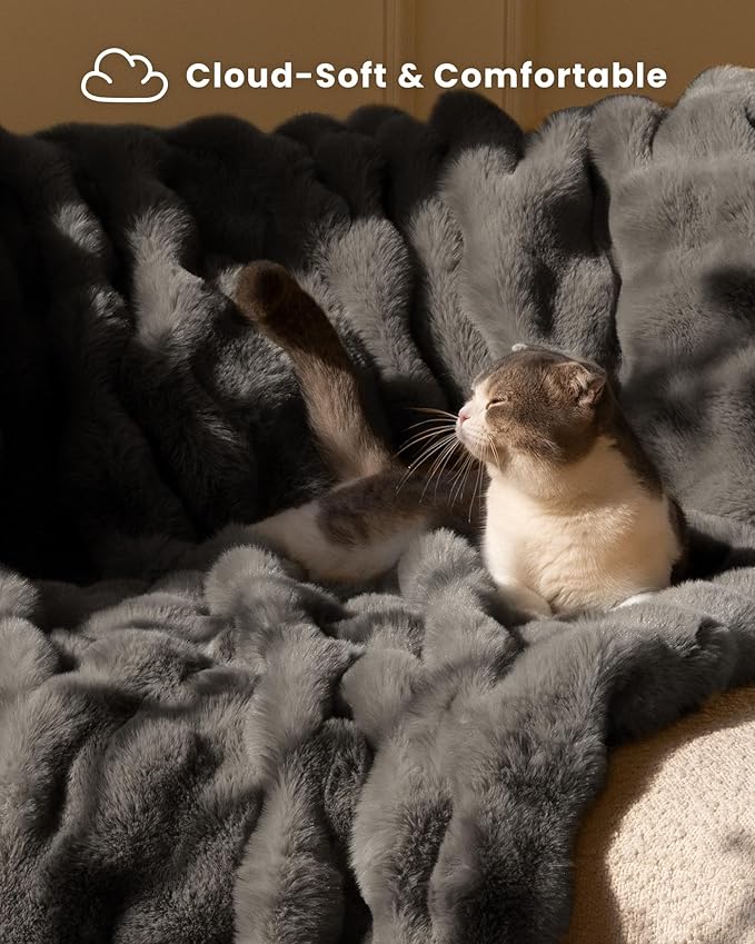 Ultra Soft Cozy Faux Fur Throw Blanket, Fuzzy Plush Thick Bubble Blanket - Image 5