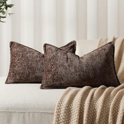 Pack of 2 Chocolate Brown Decorative Throw Pillow Covers 12x20 Cozy Soft by DEZENE