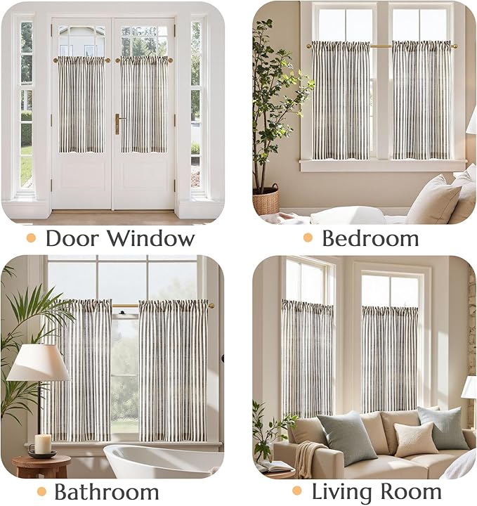 jinchan Striped Linen Kitchen Curtains 36 Inches Length Tier Curtains Farmhouse - Image 4