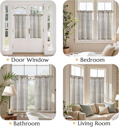 jinchan Striped Linen Kitchen Curtains 36 Inches Length Tier Curtains Farmhouse - Image 4