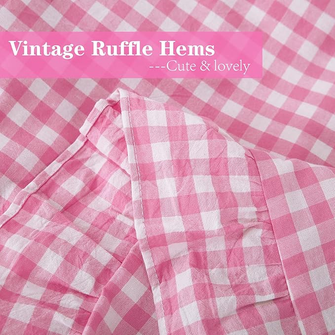 2 Pack Pink and White Plaid Ruffle Gingham King Size Pillow Shams, 100% Washed - Image 6