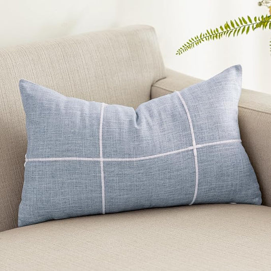 vctops Rustic Lattice Cotton Linen Decorative Throw Pillow Cover Embroidery by vctops