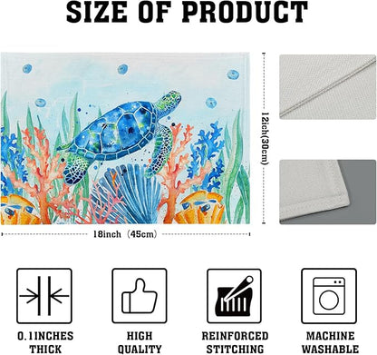 Giwawa Sea Turtle Placemats Set of 4, Watercolor Blue Tortoise Place Mat 12x18 - Image 4