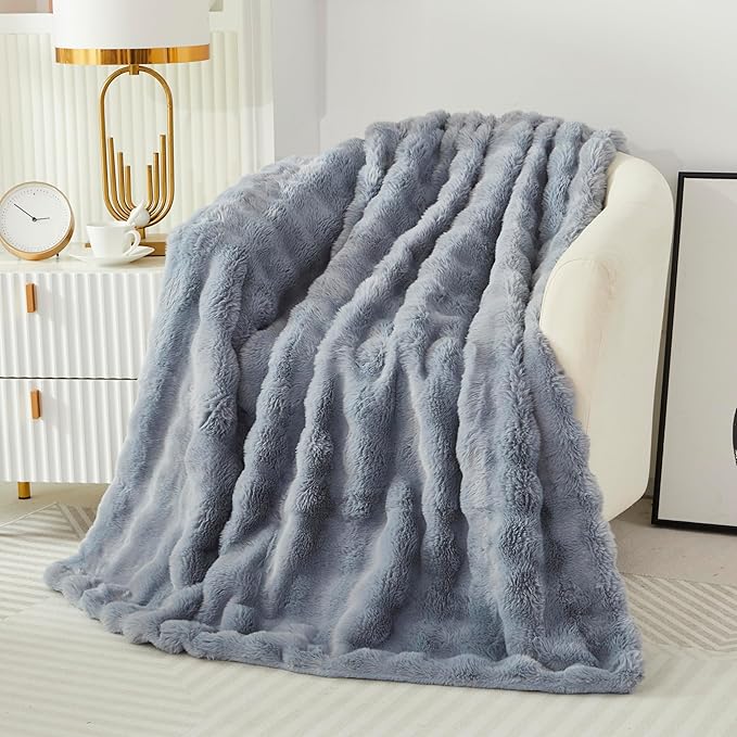 Faux Fur Throw Blanket for Couch Cozy Fuzzy Soft Plush Thick Fluffy Fleece by Casa+Carina