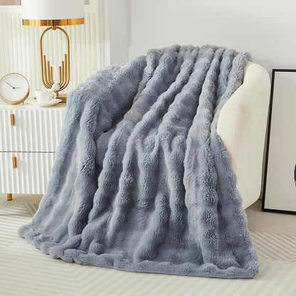 Faux Fur Throw Blanket for Couch Cozy Fuzzy Soft Plush Thick Fluffy Fleece by Casa+Carina