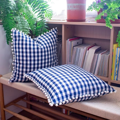 HOPLEE Farmhouse Gingham Pillow Covers Navy Blue Pillow Covers 18x18 Farmhouse - Image 2
