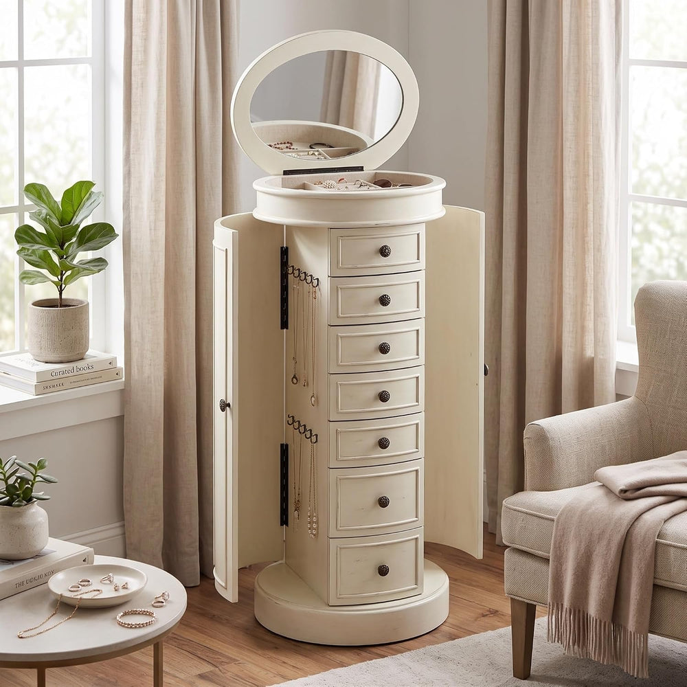 Hives and Honey Bailey Oval Standing Jewelry Armoire Cabinet, Jewelry Storage...