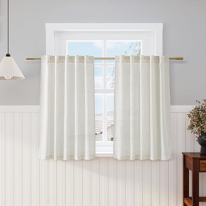 Nanspring Cream Cafe Curtains 45 Inch Length Set 2 Panel Back Tab Pocket Semi by Nanspring