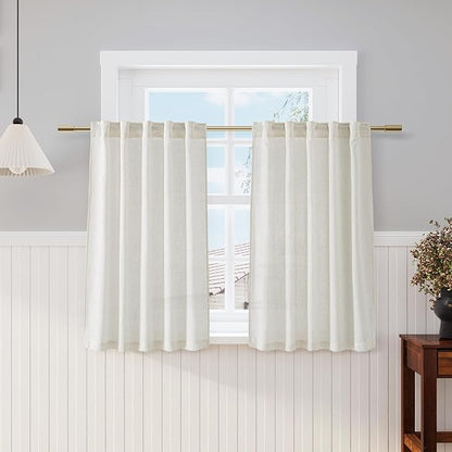 Nanspring Cream Cafe Curtains 45 Inch Length Set 2 Panel Back Tab Pocket Semi by Nanspring