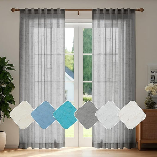 Deconovo Faux Linen Semi Sheer Curtains, 52x95 Inch Long, Light Filtering Voile by Deconovo