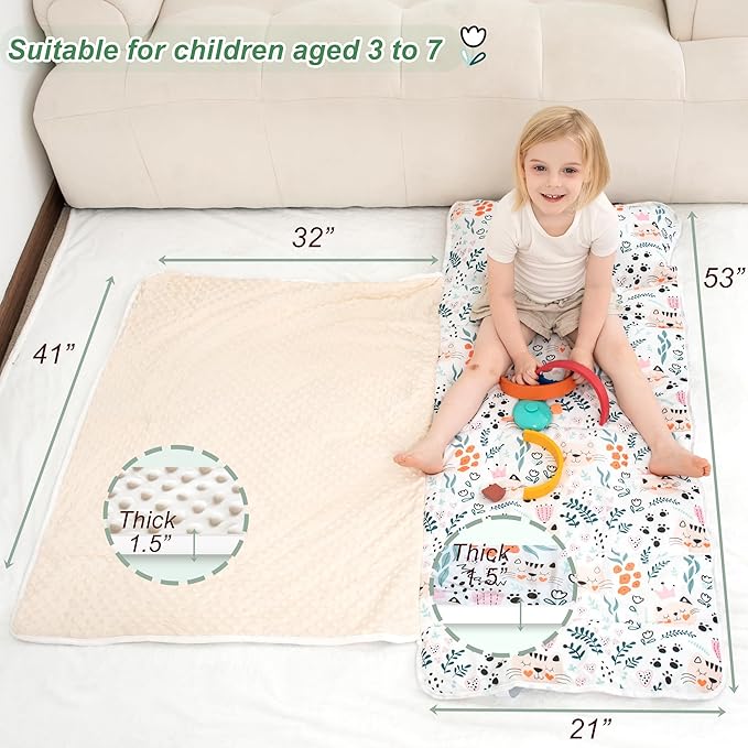 Viviland Toddler Nap Mat with Pillow and Minky Dot Blanket, Rolled Sleeping - Image 7