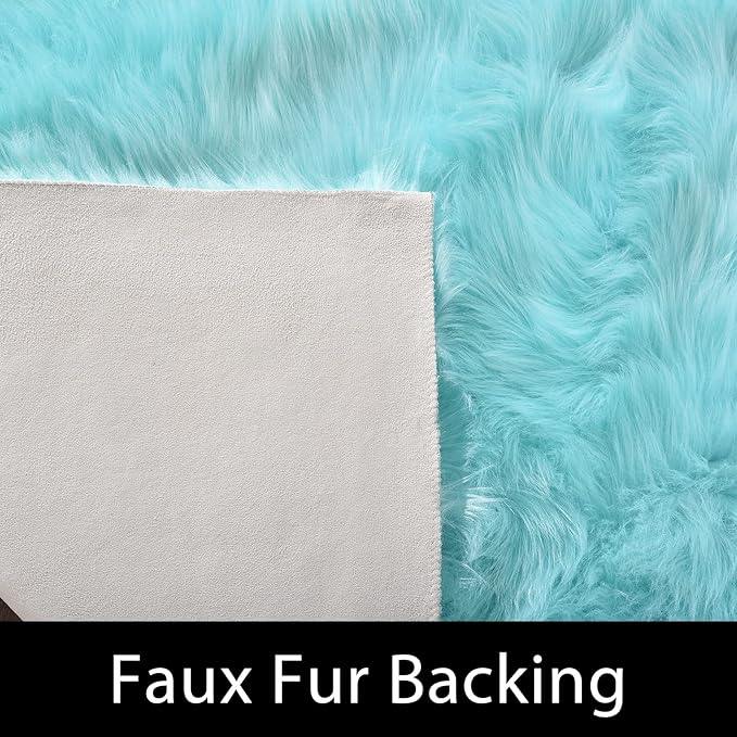 Latepis Light Blue Small Fluffy Rugs 2x3 Teal Faux Sheepskin Fur Rug - Image 4