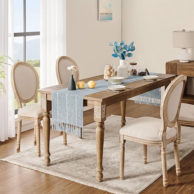 ZeeMart Farmhouse Braided Striped Table Runner, Rustic Blue Table Runners 72 - Image 3