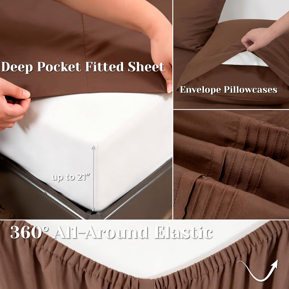 Deep Pocket King Fitted Sheet with Straps,Sheet Set for Bed