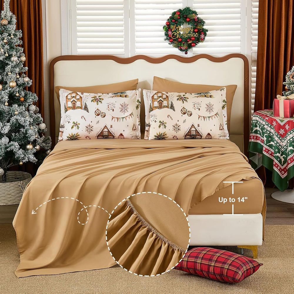 Luxudecor Christmas Comforter Set Queen Size 7 Pieces, Beige Farmhouse Bed in...
