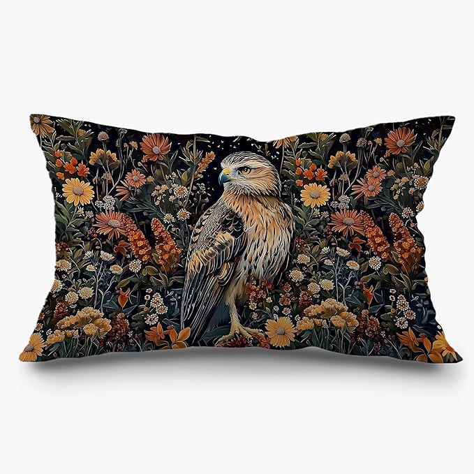 Boho Moody Eagle Floral Pillow Covers 12x20, Dark Academia Room Decor, Dark by Exqcom