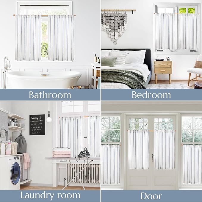 jinchan Linen Striped Kitchen Curtains Tier Cafe Curtains - Image 7