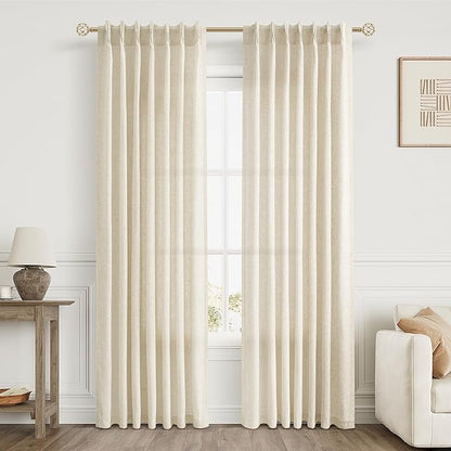 Beige Pinch Pleated Linen Curtains 84 Inch Length 2 Panels - Image 8