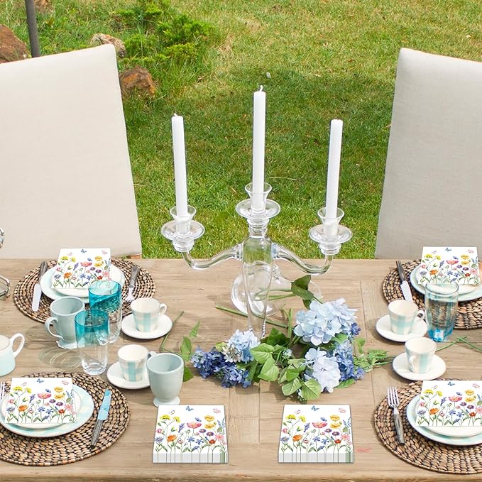 50 Count Wild Flowers Floral Paper Napkins, Disposable Spring Garden Party - Image 5