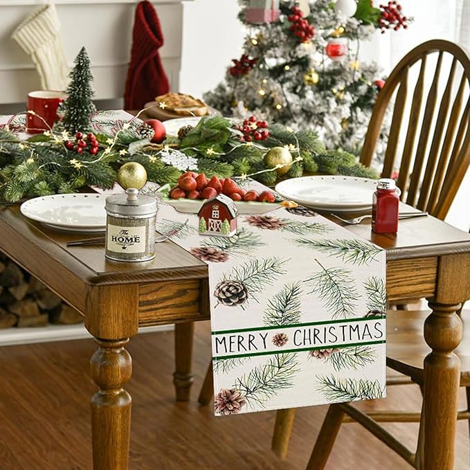 Pine Cones Christmas Table Runner 13x72 Inch Winter Pinecone Branches Merry - Image 3