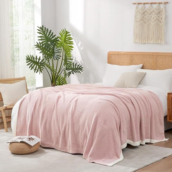 Snuggle Sac Pink Bedding Blankets Queen Size 90x90 inches, Reversible by SnuggleSac