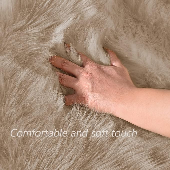 Latepis Large Round Rugs 6ft Light Brown Beige Circle Faux Sheepskin Rug Fluffy - Image 5